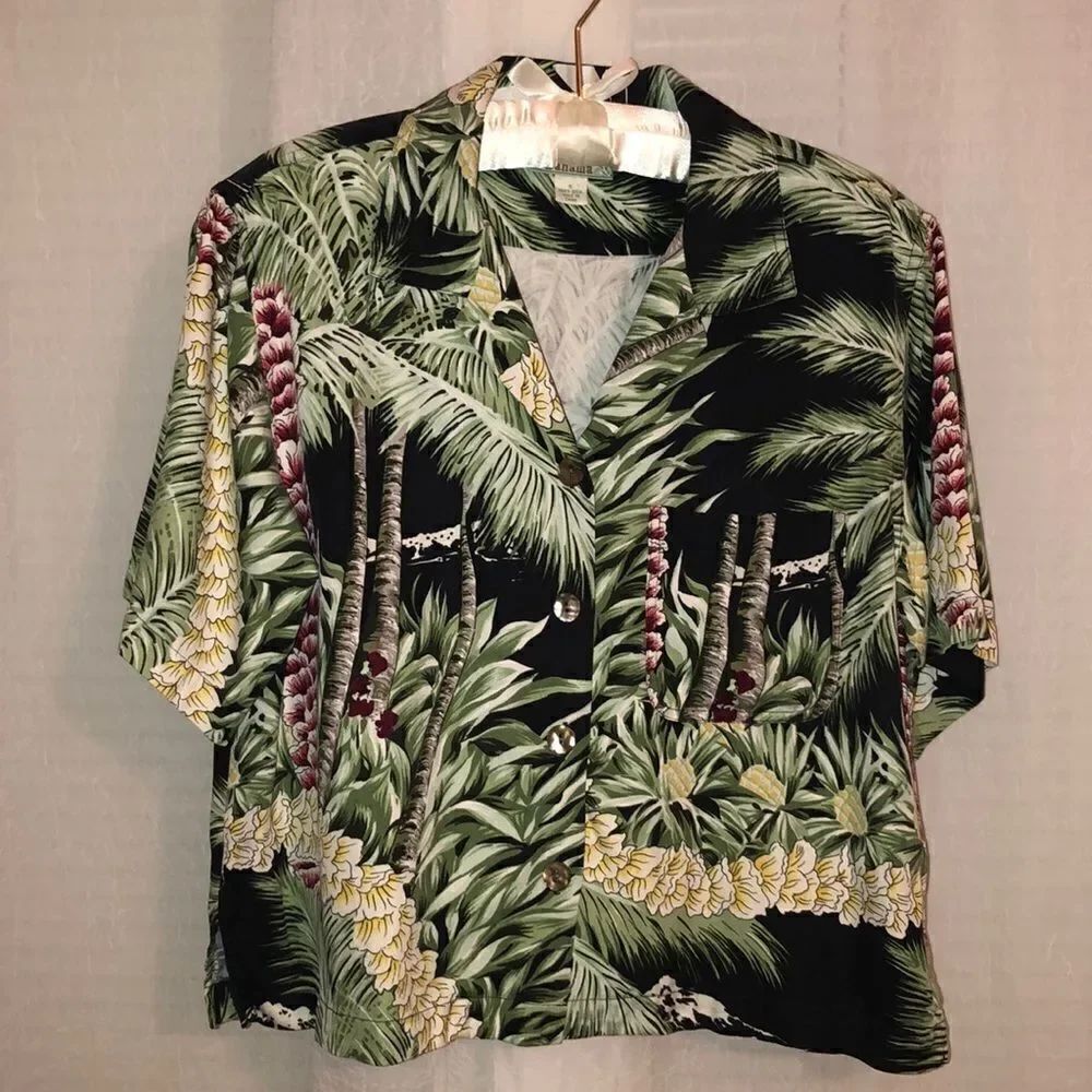 Tommy Bahama S Cropped Hawaiian Silk Short Sleeve Tropical Beach Shirt